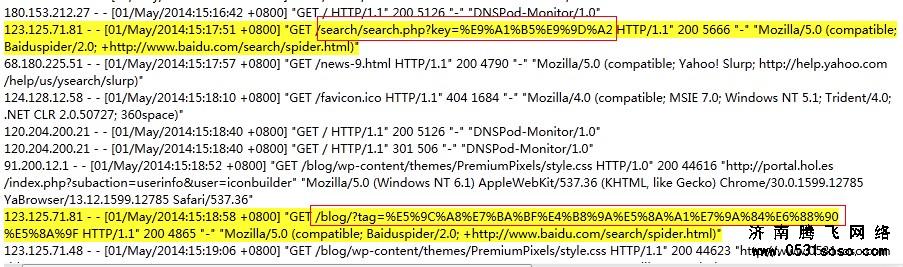 百度搜索引擎蜘蛛访问频率高、深度低、比较喜欢爬行tag相关页面