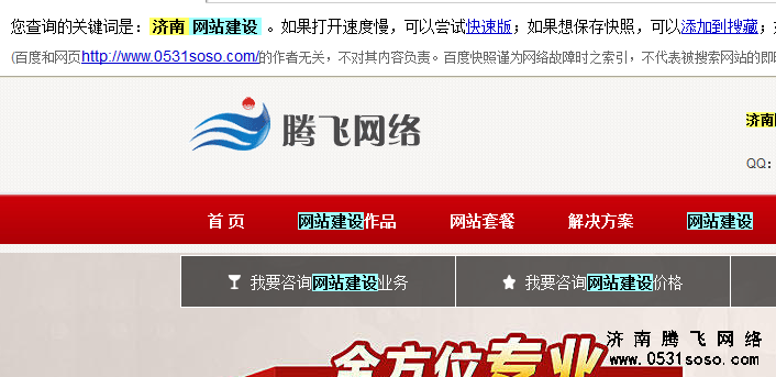 搜索“济南 网站建设”：